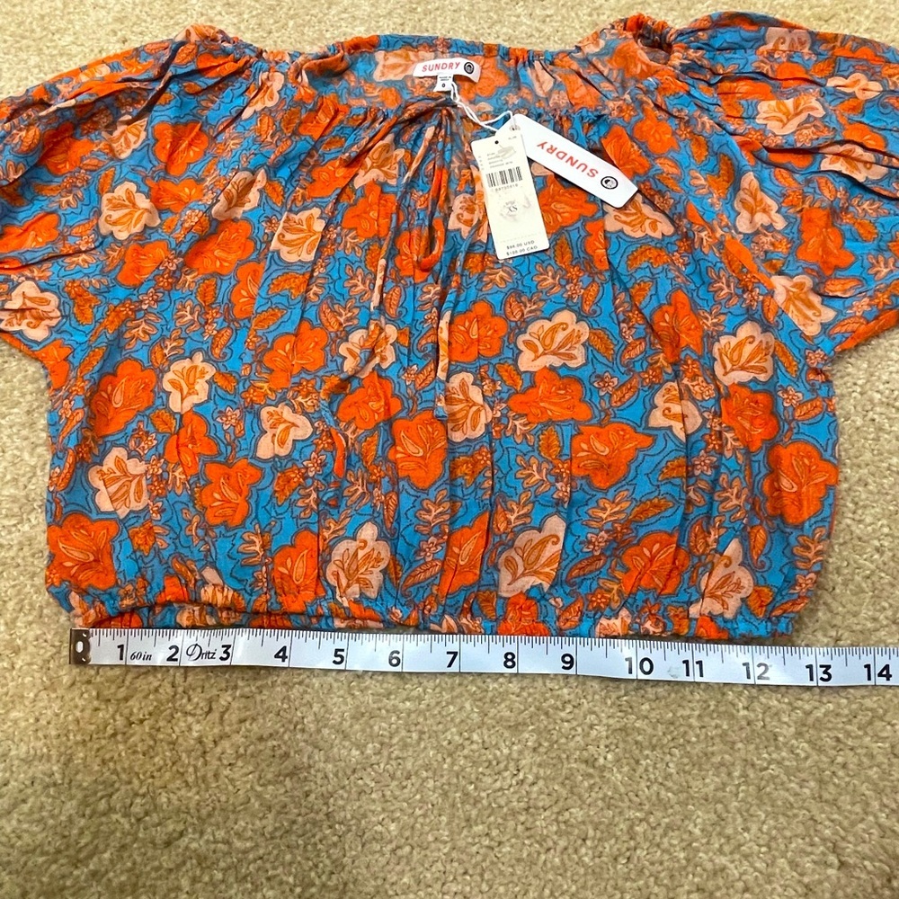NWT SUNDRY  Anthropologie floral off shoulder tie front size XS - Picture 2 of 7